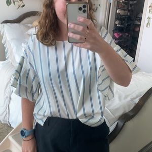 striped blouse, frilly sleeves
